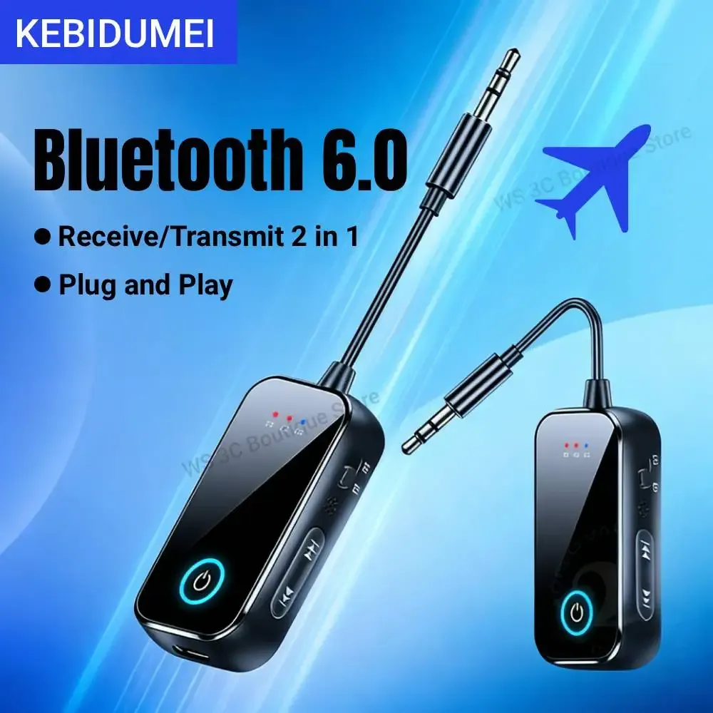 Émetteur-récepteur Bluetooth 6.0 AUX 2 en 1, adaptateur audio sans fil 3,5 mm avec micro, musique stéréo HiFi pour voiture, TV, PC et avion