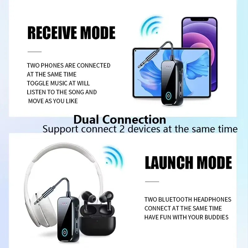 Émetteur-récepteur Bluetooth 6.0 AUX 2 en 1, adaptateur audio sans fil 3,5 mm avec micro, musique stéréo HiFi pour voiture, TV, PC et avion 3