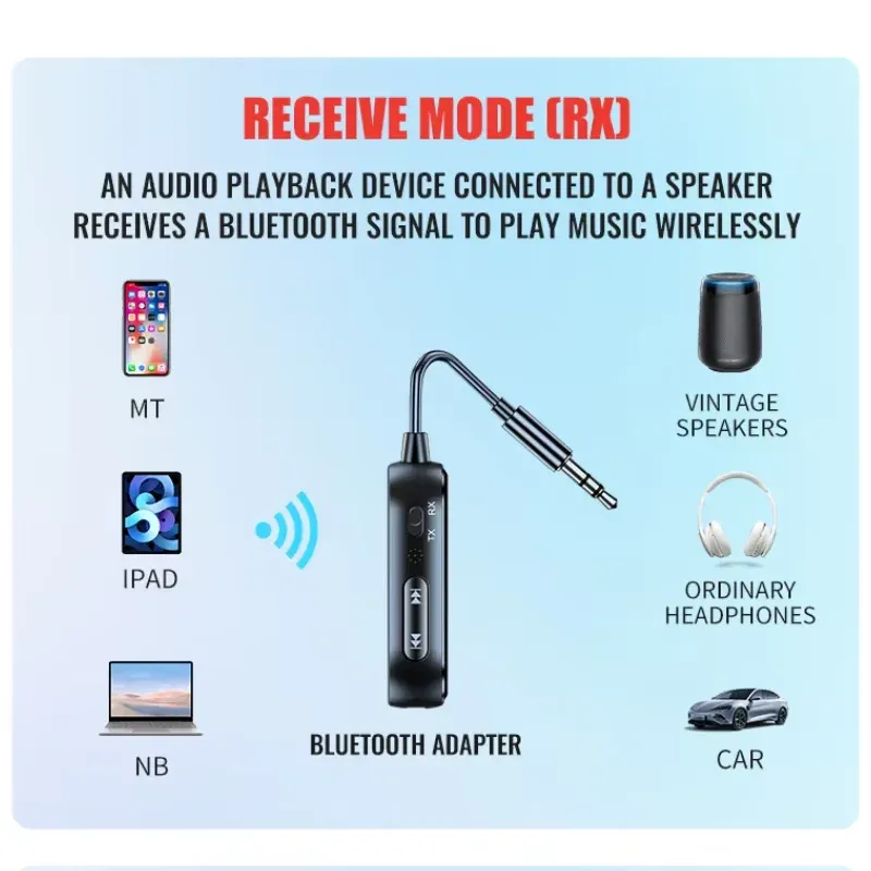 Émetteur-récepteur Bluetooth 6.0 AUX 2 en 1, adaptateur audio sans fil 3,5 mm avec micro, musique stéréo HiFi pour voiture, TV, PC et avion 4