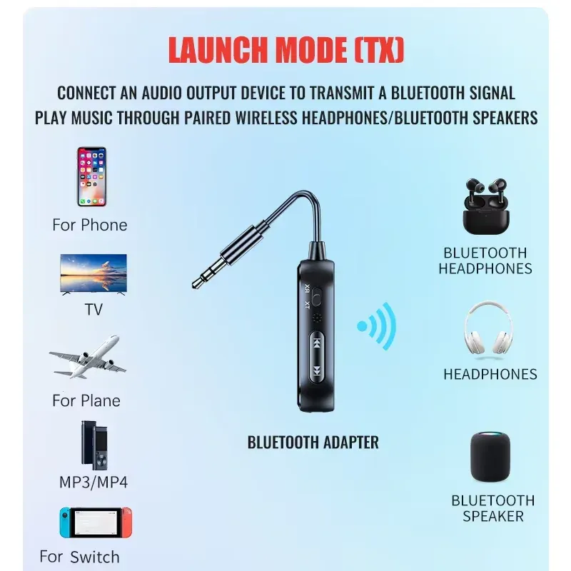 Émetteur-récepteur Bluetooth 6.0 AUX 2 en 1, adaptateur audio sans fil 3,5 mm avec micro, musique stéréo HiFi pour voiture, TV, PC et avion 5