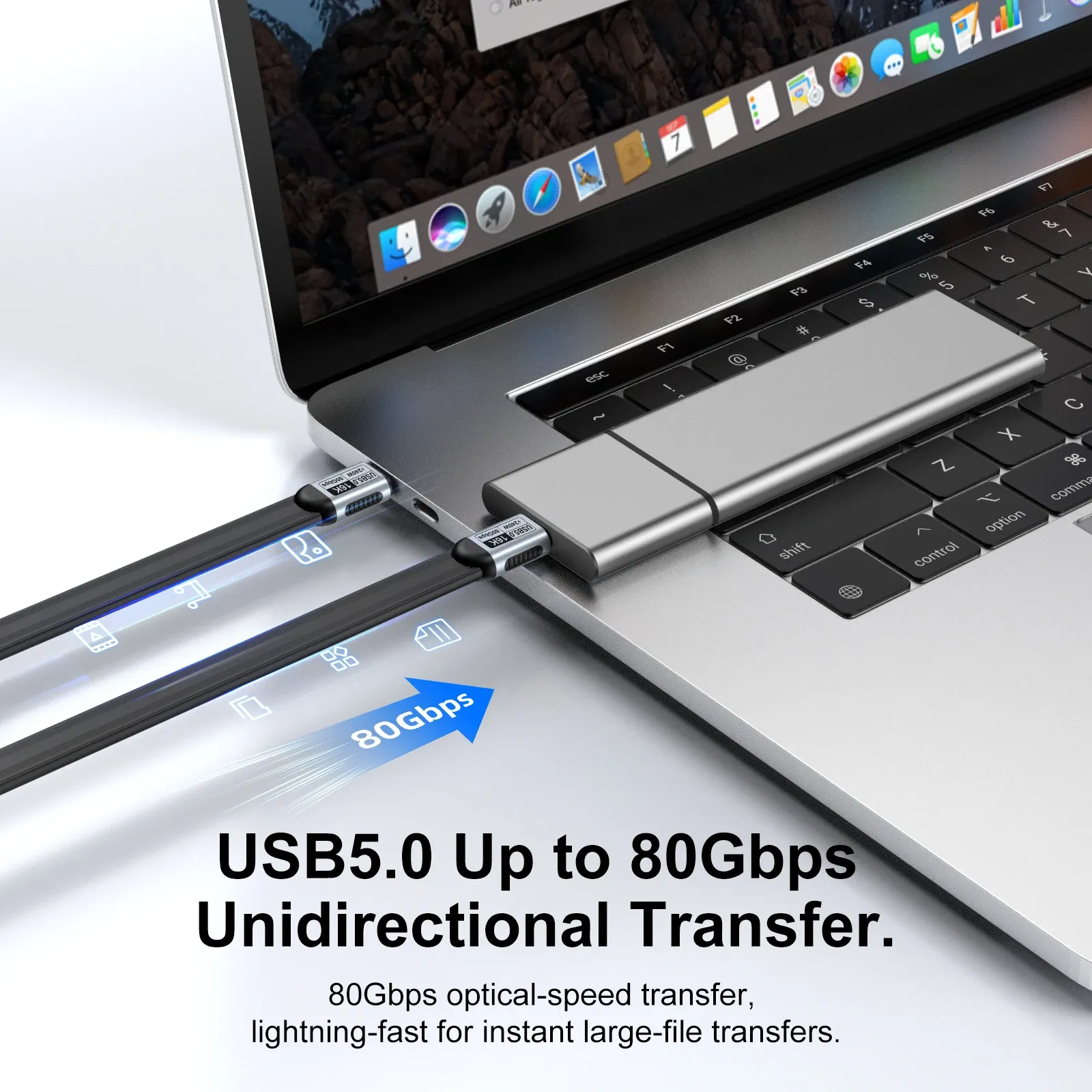 Câble de données USB-C vers USB-C 240 W PD, Thunderbolt 5 80 Gbit/s, Vidéo 16K@60 Hz, Compatible iPhone 17 Pro Max et MacBook 3