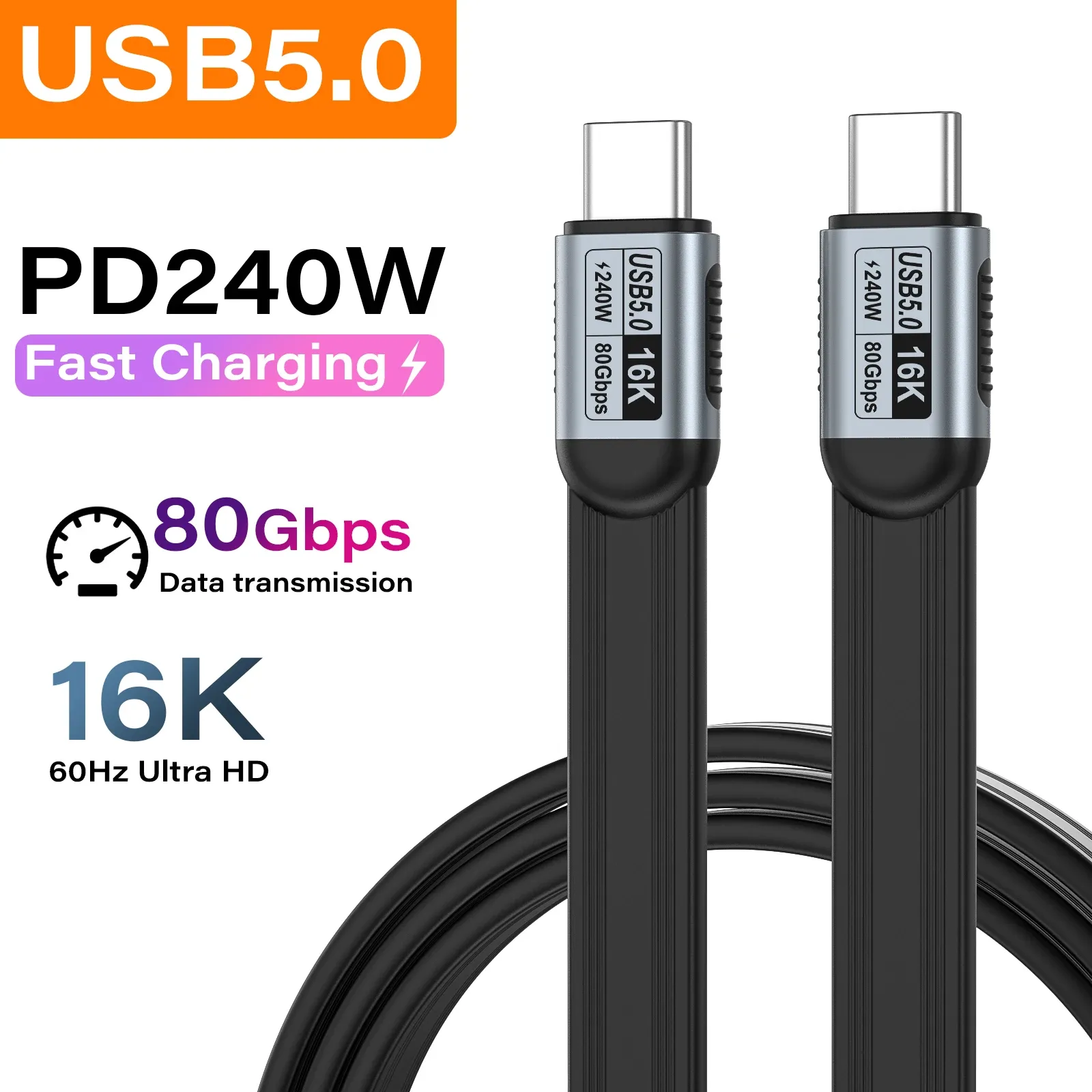 Câble de données USB-C vers USB-C 240 W PD, Thunderbolt 5 80 Gbit/s, Vidéo 16K@60 Hz, Compatible iPhone 17 Pro Max et MacBook 9