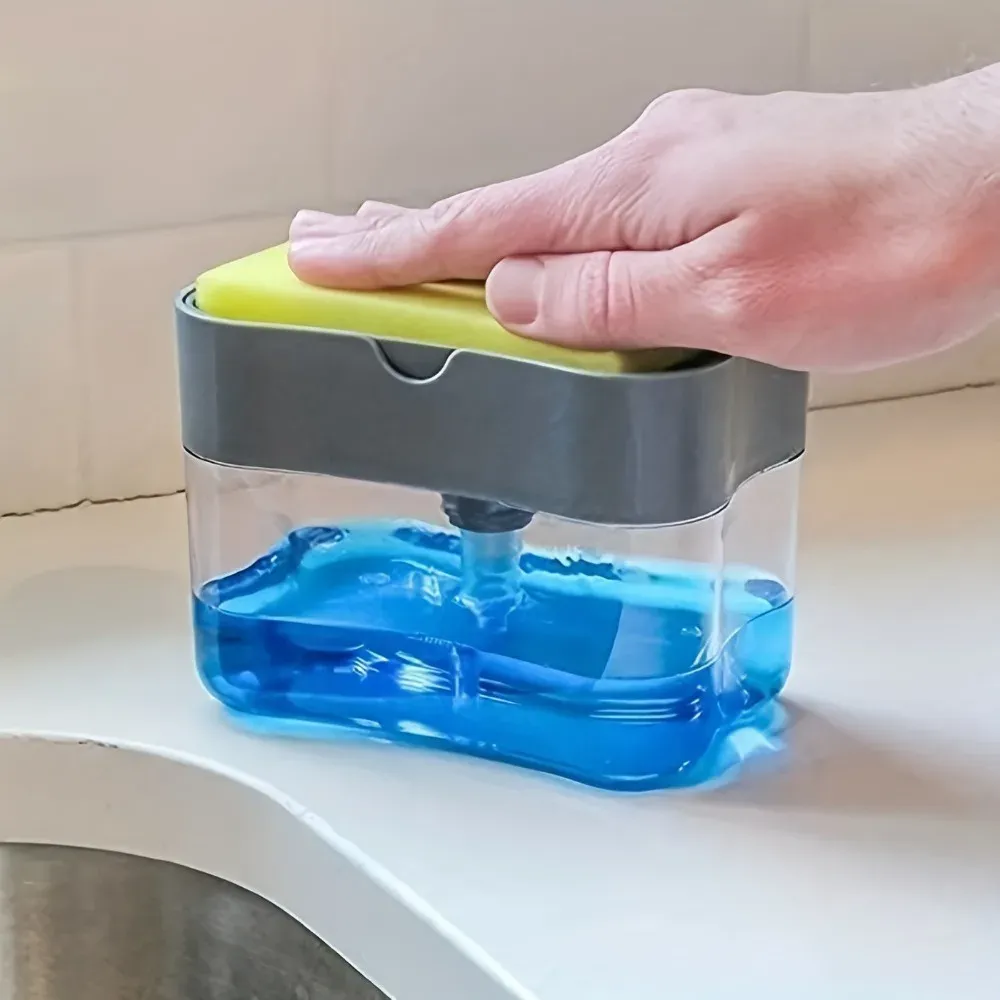 Distributeur automatique de savon liquide avec porte-éponge pour cuisine et salle de bain