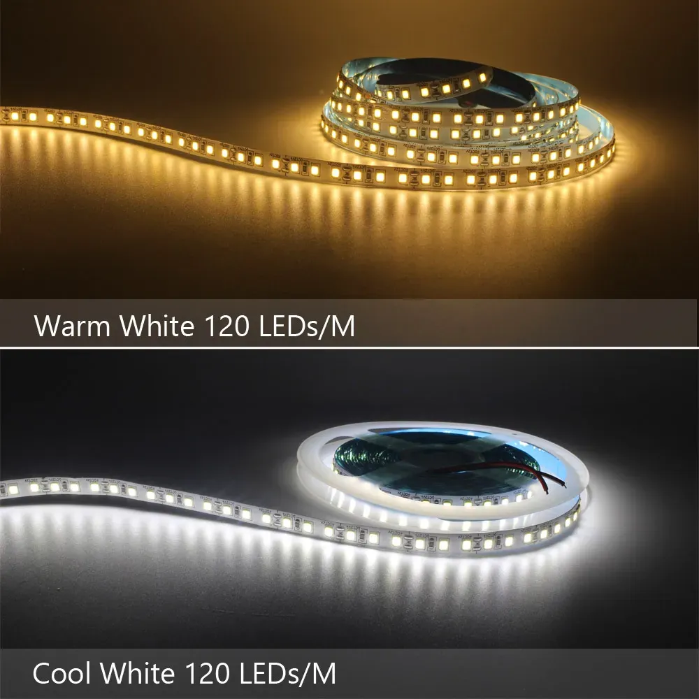 Ruban LED SMD 2835 12V, 1 m à 5 m, 120 LED/m ou 240 LED/m, blanc chaud, flexible, éclairage décoratif pour la maison 3