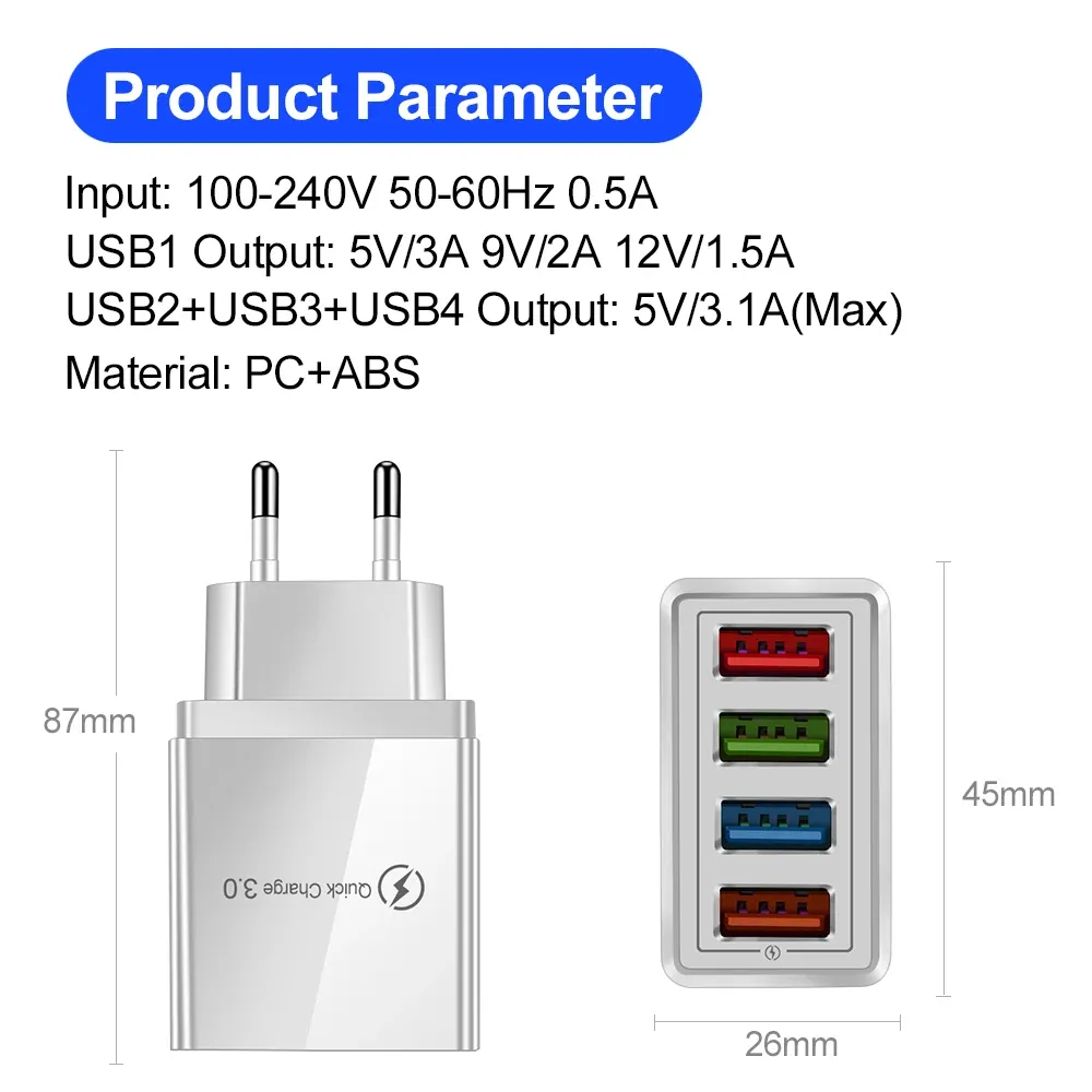 Chargeur USB multiport coloris