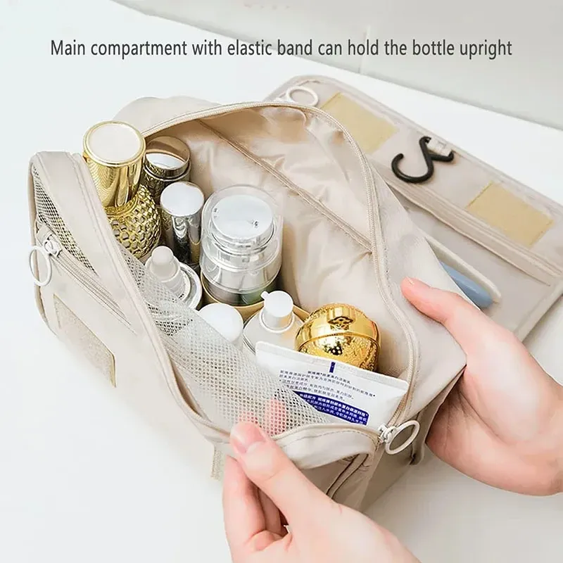 Sac de maquillage de voyage, organisateur de toilette étanche, trousse de haute qualité pour femme, crochet de salle de bain, pochette de rangement, sac de rangement de maquillage à crochet 5