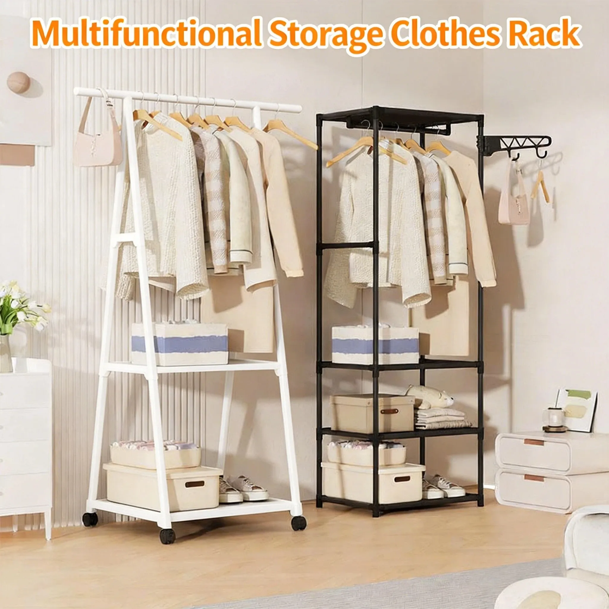 Porte-vêtements multifonctionnel avec étagère de rangement pour manteaux, organisateur compact et mobile pour chambre à coucher - Image 1