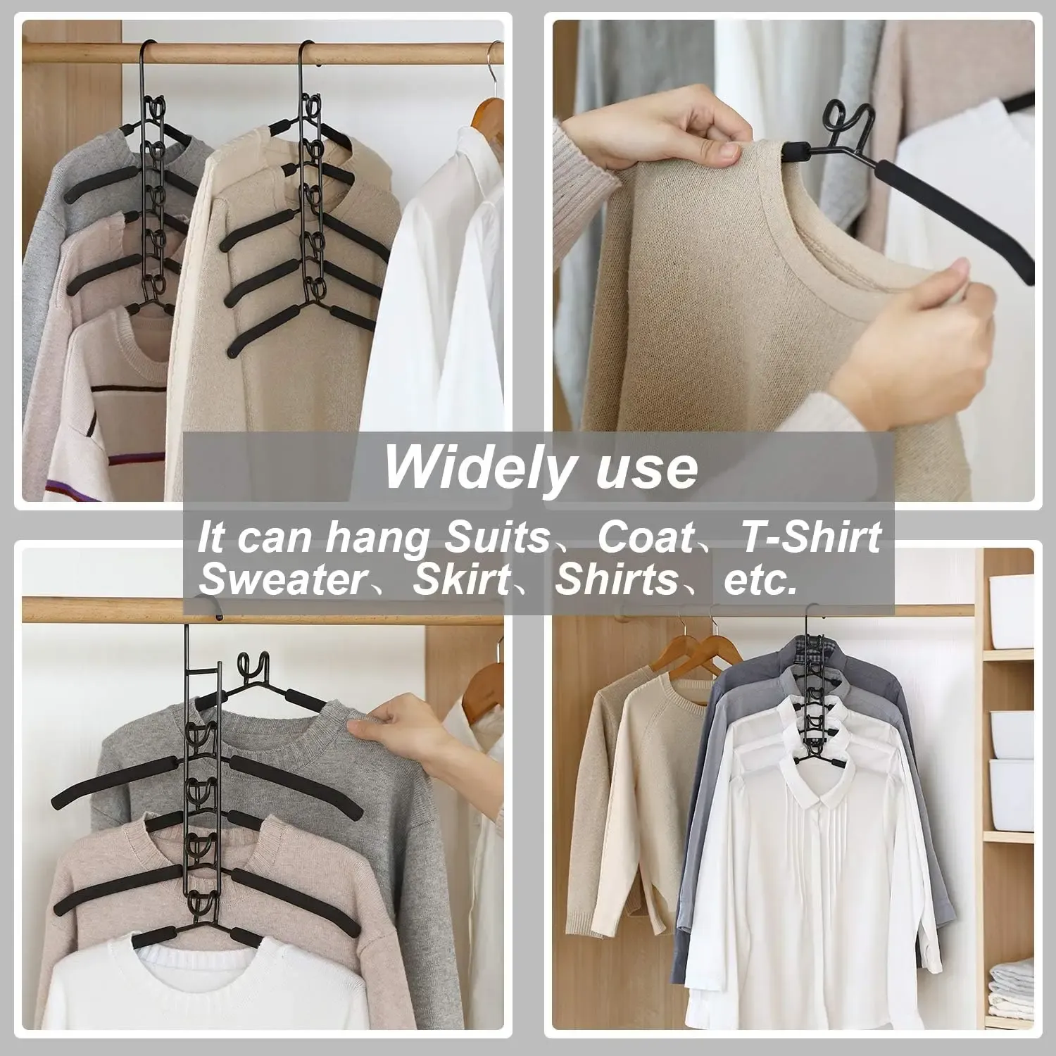 Cintre de placard multiniveau à crochets, lot de 5, organisateur de garde-robe peu encombrant pour manteaux, chemises, robes et vestes 5