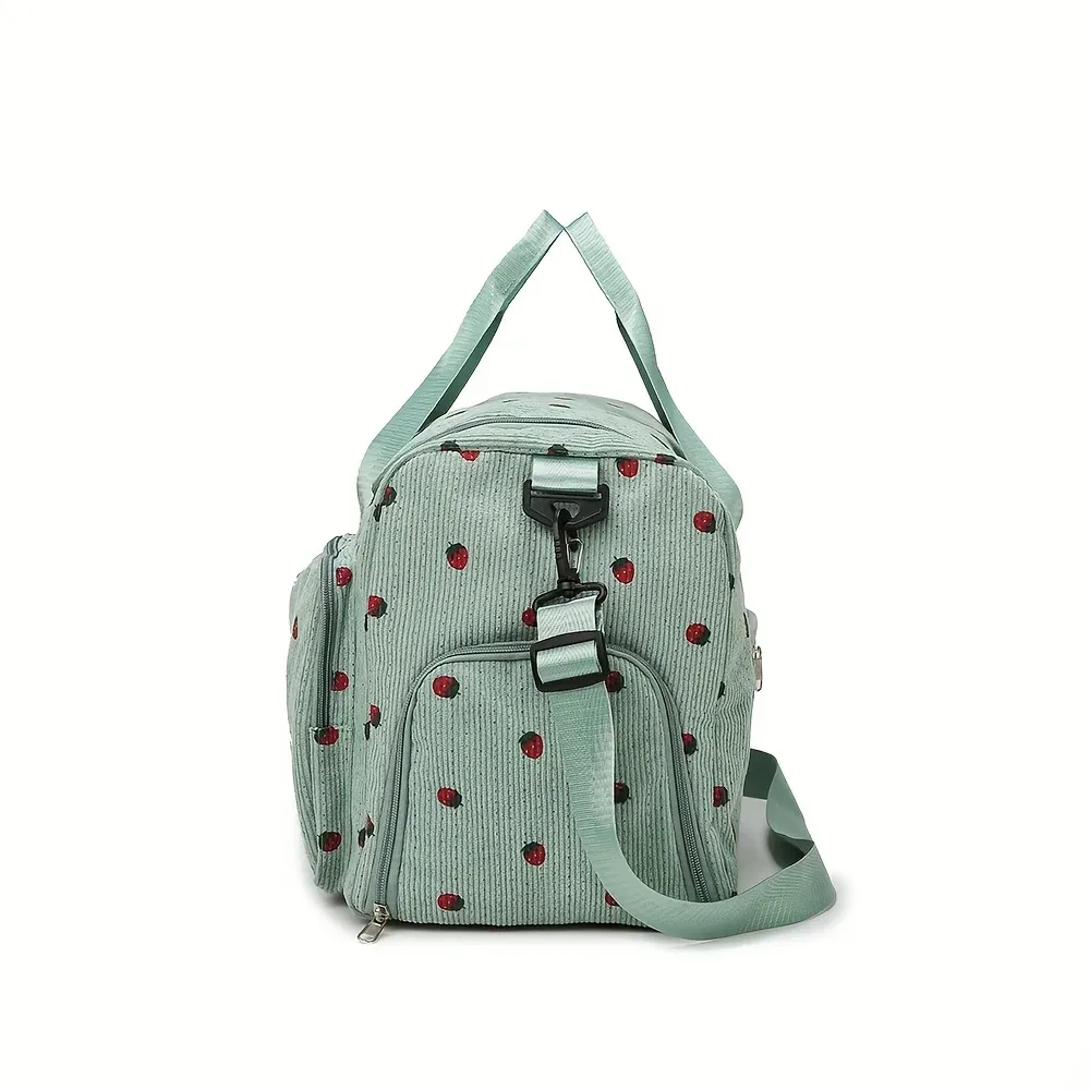 Sac de voyage Strawberry en velours côtelé, grande capacité, léger et multifonctionnel, idéal pour le sport et le fitness 4