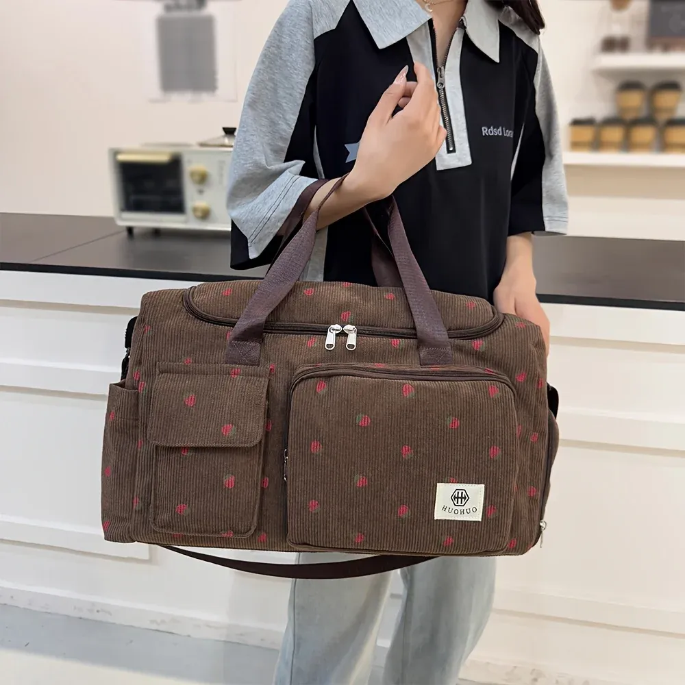 Sac de voyage Strawberry en velours côtelé, grande capacité, léger et multifonctionnel, idéal pour le sport et le fitness 6