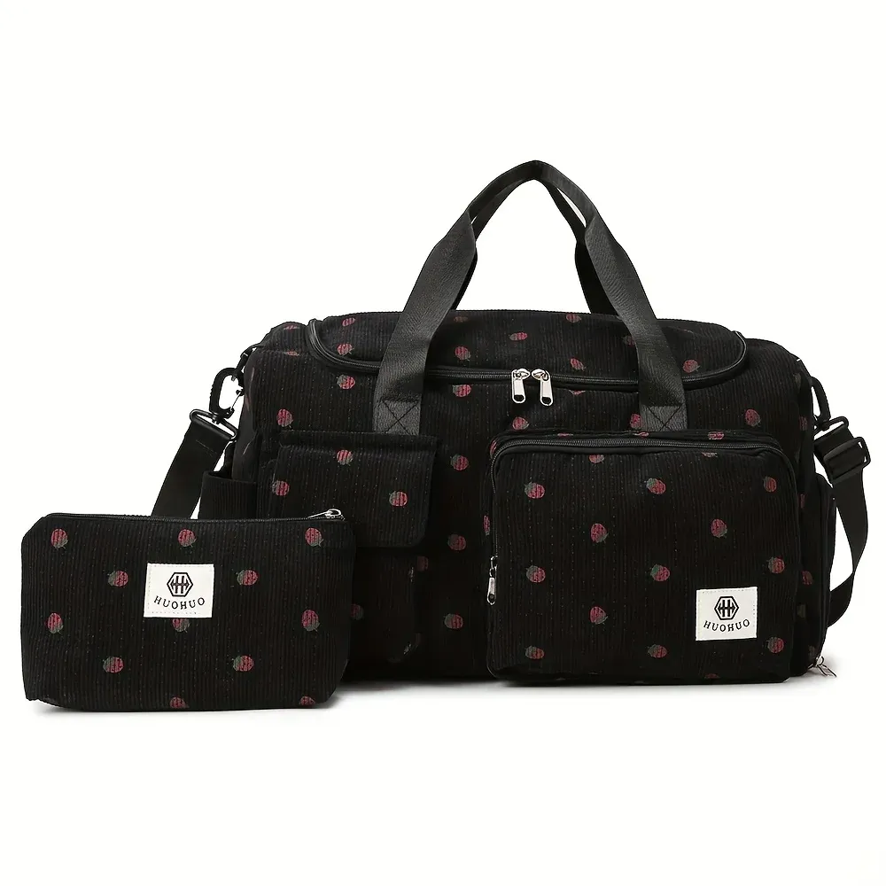 Sac de voyage Strawberry en velours côtelé, grande capacité, léger et multifonctionnel, idéal pour le sport et le fitness 7