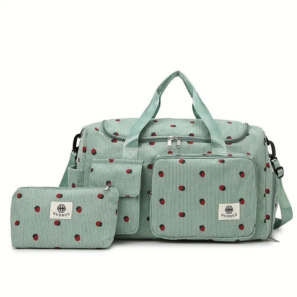 Sac de voyage Strawberry en velours côtelé, grande capacité, léger et multifonctionnel, idéal pour le sport et le fitness 9