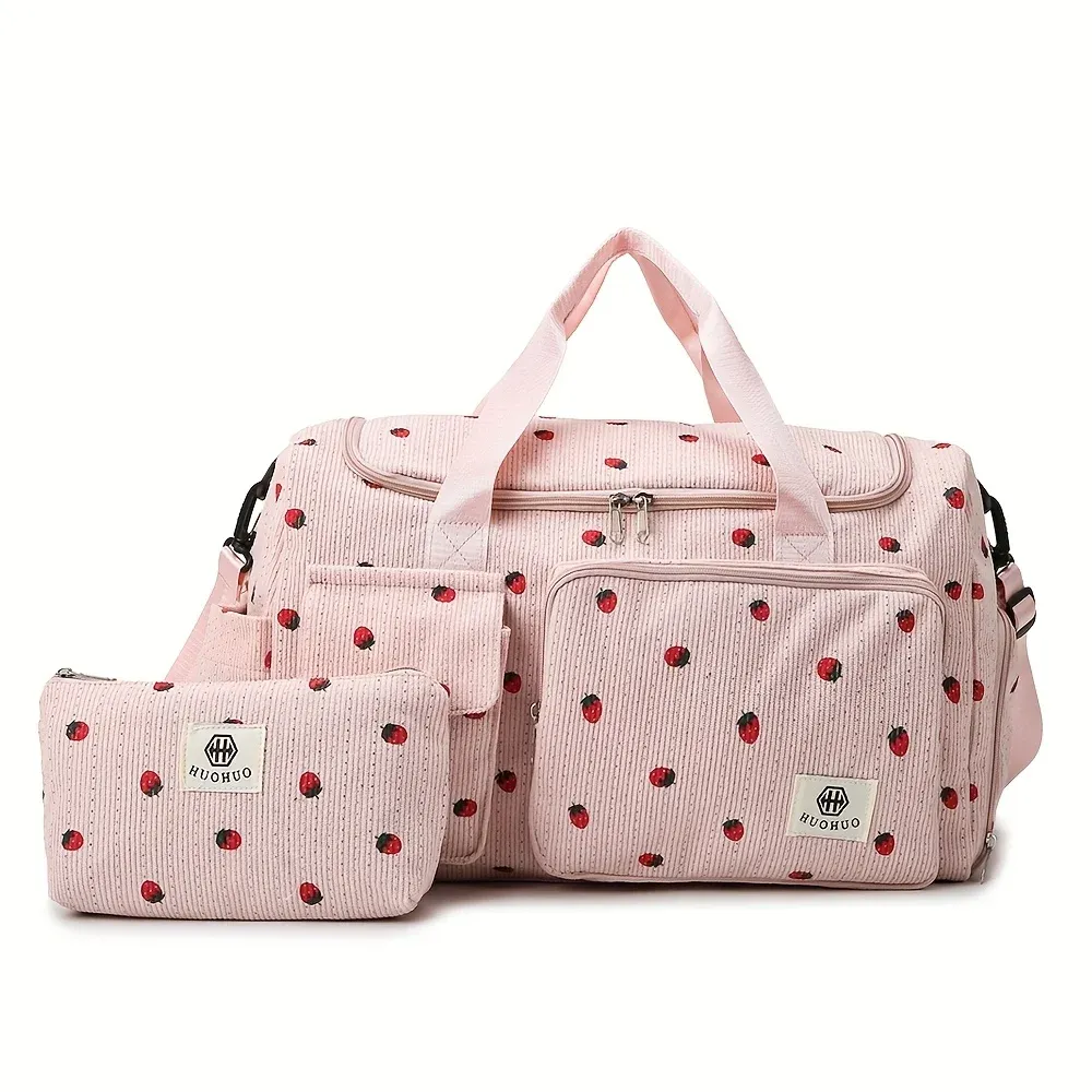 Sac de voyage Strawberry en velours côtelé, grande capacité, léger et multifonctionnel, idéal pour le sport et le fitness 10