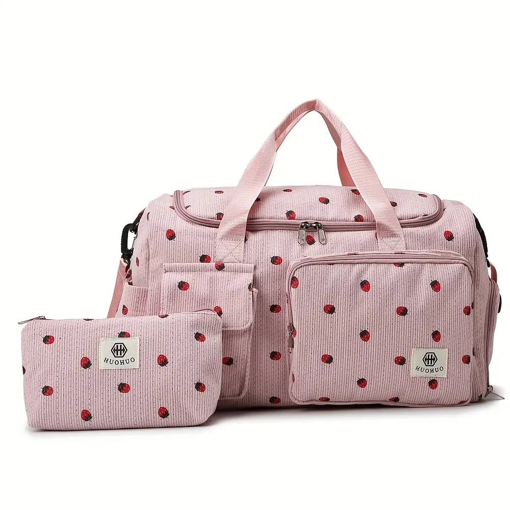 Sac de voyage Strawberry en velours côtelé, grande capacité, léger et multifonctionnel, idéal pour le sport et le fitness 11