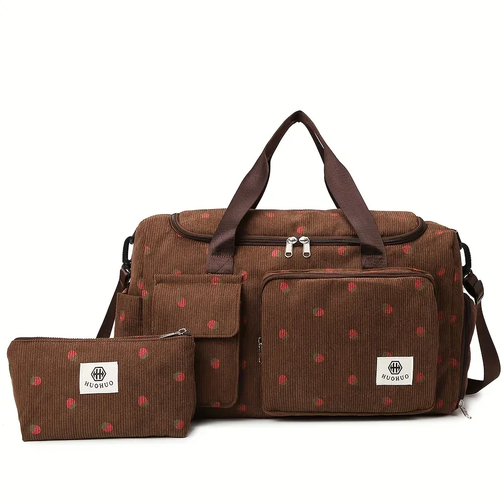 Sac de voyage Strawberry en velours côtelé, grande capacité, léger et multifonctionnel, idéal pour le sport et le fitness 12