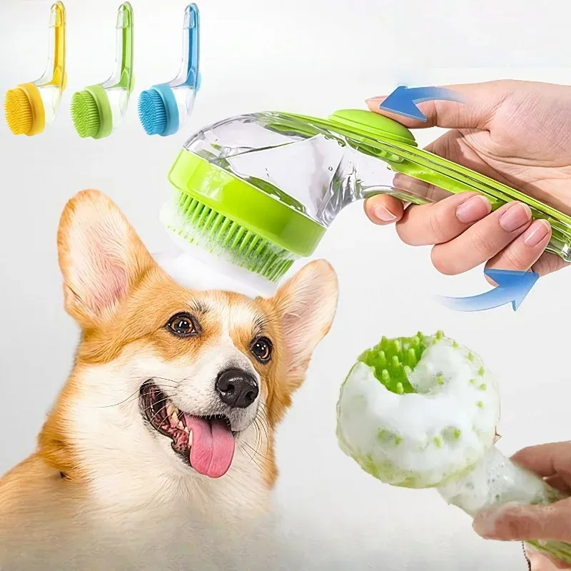 Brosse de massage en silicone souple pour animaux de compagnie, à long manche, avec peigne de nettoyage et de toilettage pour chiens et chats - Image 1