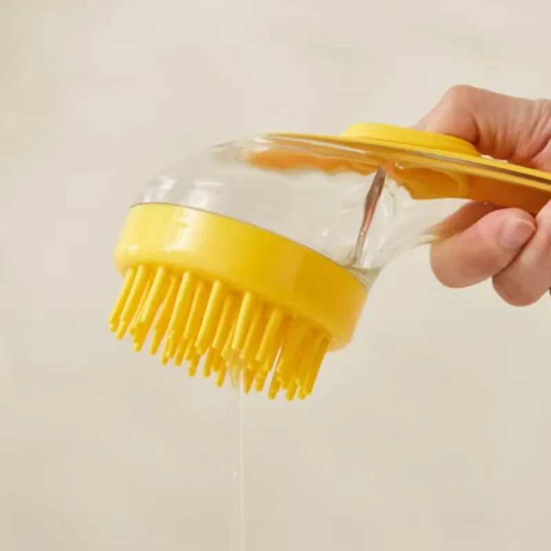 Brosse de massage en silicone souple pour animaux de compagnie, à long manche, avec peigne de nettoyage et de toilettage pour chiens et chats 5