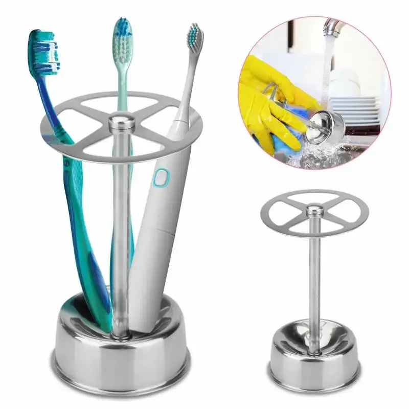 Porte-brosses à dents en acier inoxydable avec étagère pour dentifrice, autoportant 1