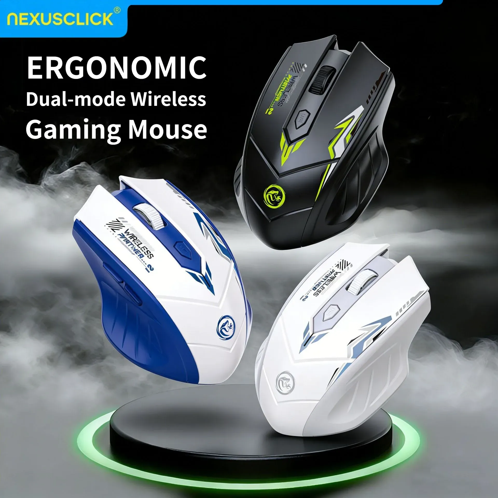 Souris sans fil NexusClick Bluetooth 5.4 et 2,4 GHz rechargeable, silencieuse, 6 boutons, avec repose-doigts 2
