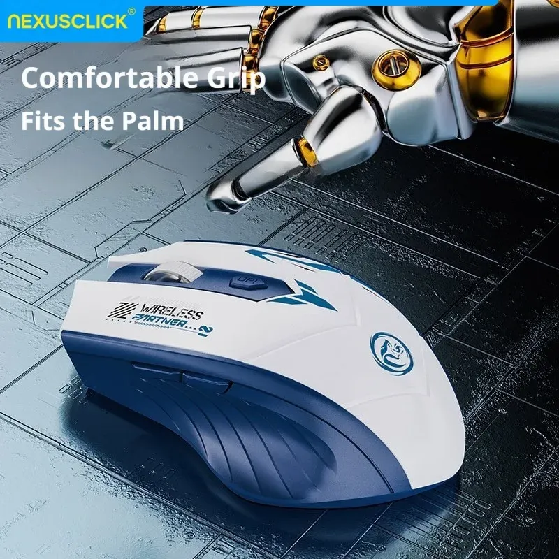 Souris sans fil NexusClick Bluetooth 5.4 et 2,4 GHz rechargeable, silencieuse, 6 boutons, avec repose-doigts 3
