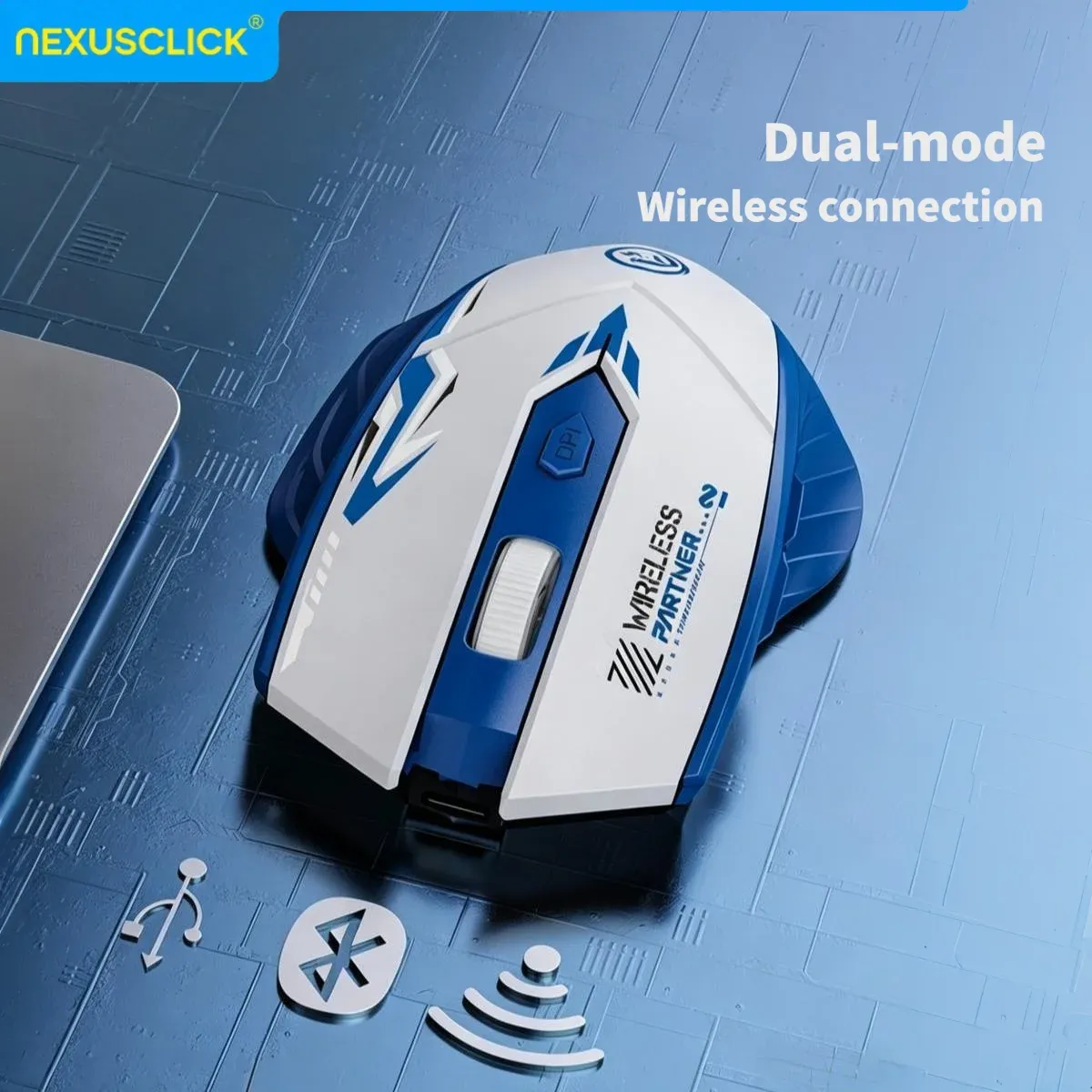 Souris sans fil NexusClick Bluetooth 5.4 et 2,4 GHz rechargeable, silencieuse, 6 boutons, avec repose-doigts 6
