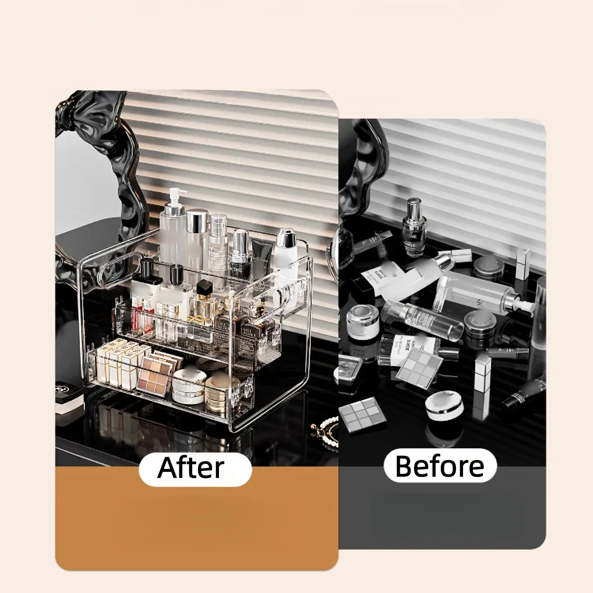 Organisateur de cosmétiques de bureau en acrylique transparent, panier de rangement incliné pour maquillage, rouge à lèvres, parfum, masque facial et plus, 1 pièce 6