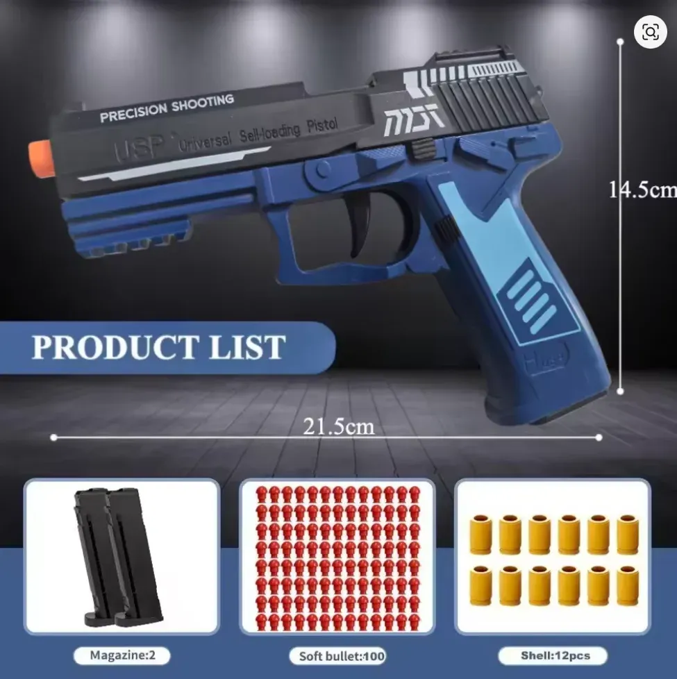 Pistolet jouet éducatif M92 à tir continu, lanceur de balles souples pour jeux de plein air 6
