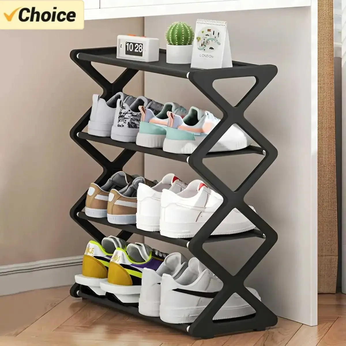 Étagère à chaussures en X à 4 niveaux, multifonctionnelle et anti-poussière, idéale pour dortoirs, entrées, couloirs et chambres à coucher 1