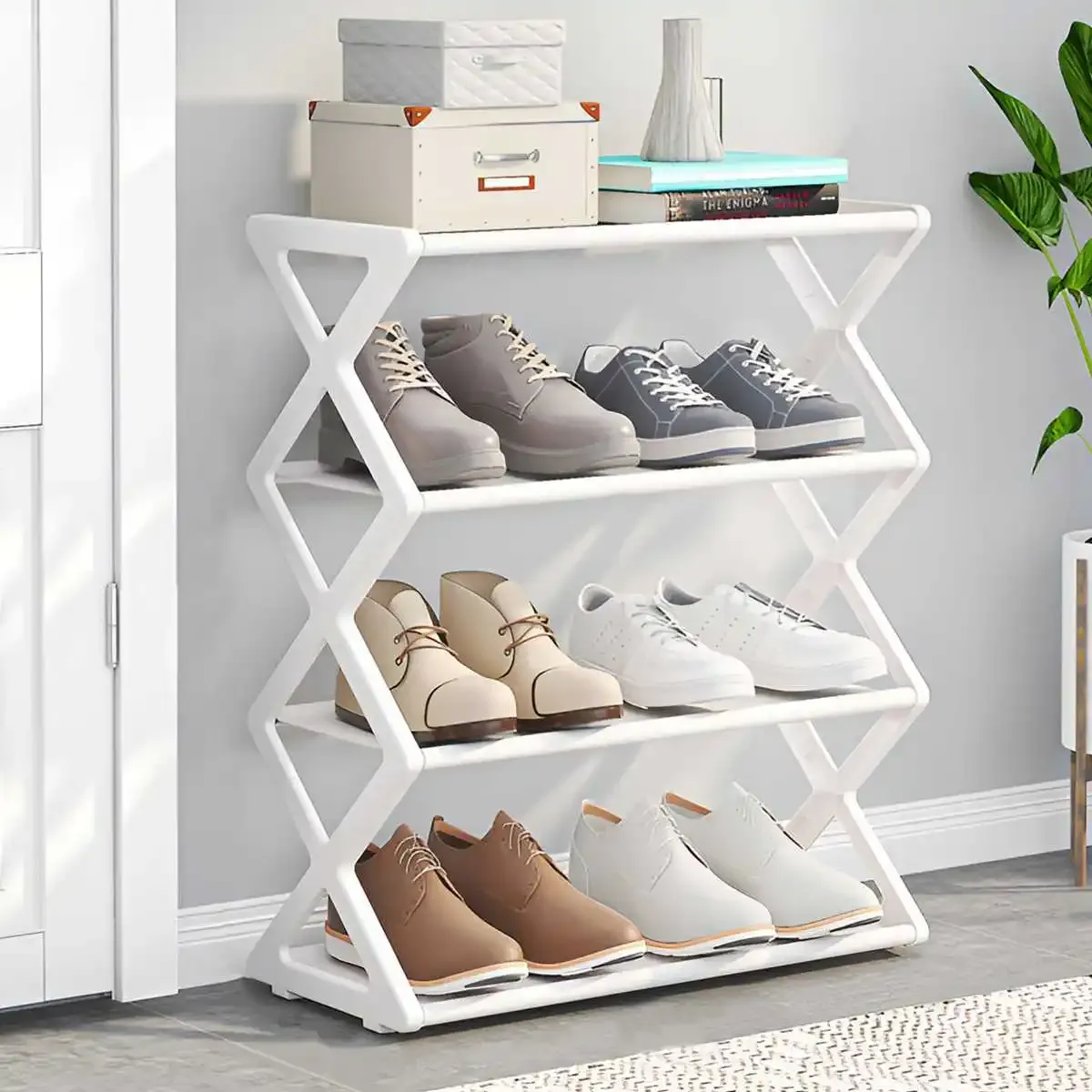Étagère à chaussures en X à 4 niveaux