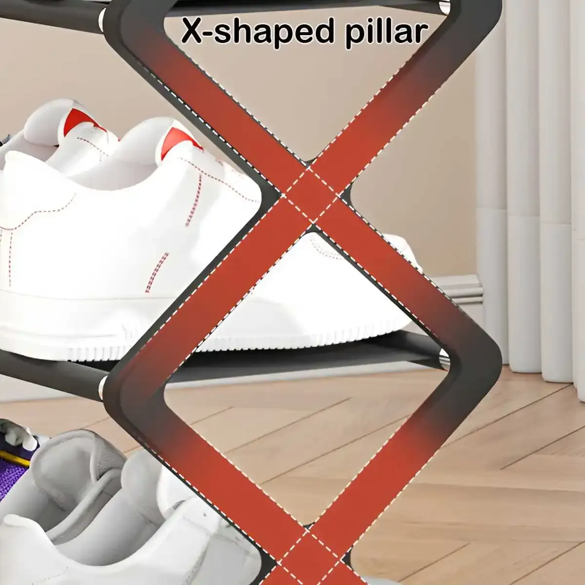 Étagère à chaussures en X, finition noire