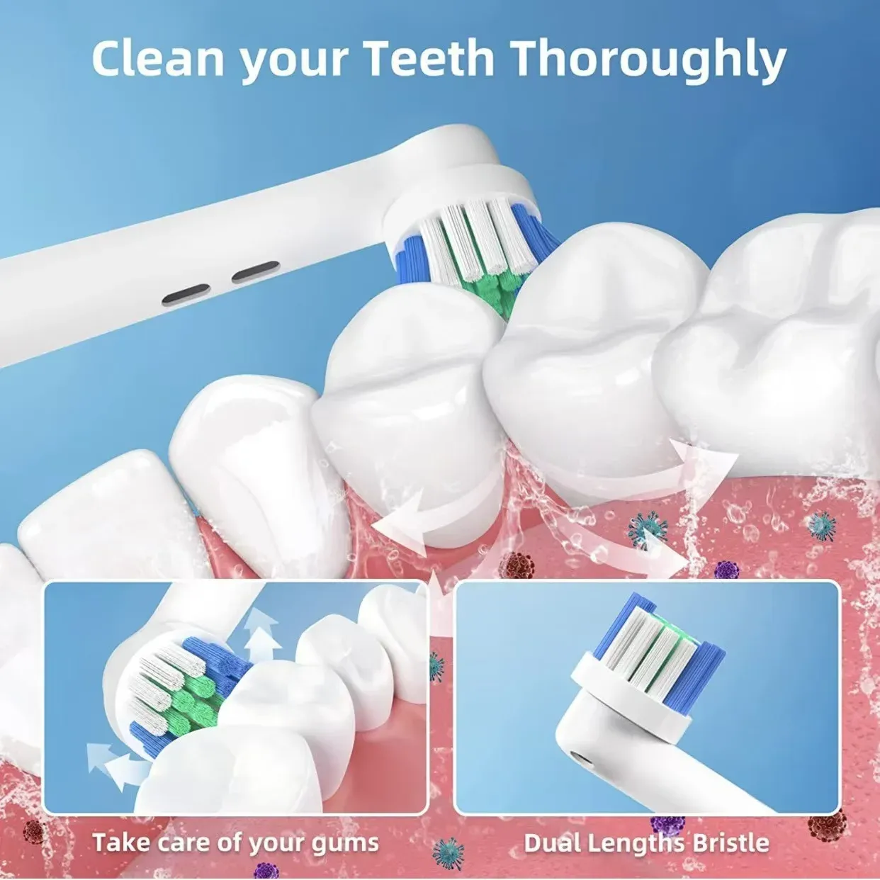 Lot de 4, 8 ou 16 têtes de remplacement pour brosse à dents électrique, poils souples DuPont, compatibles Oral-B SB-17A 2