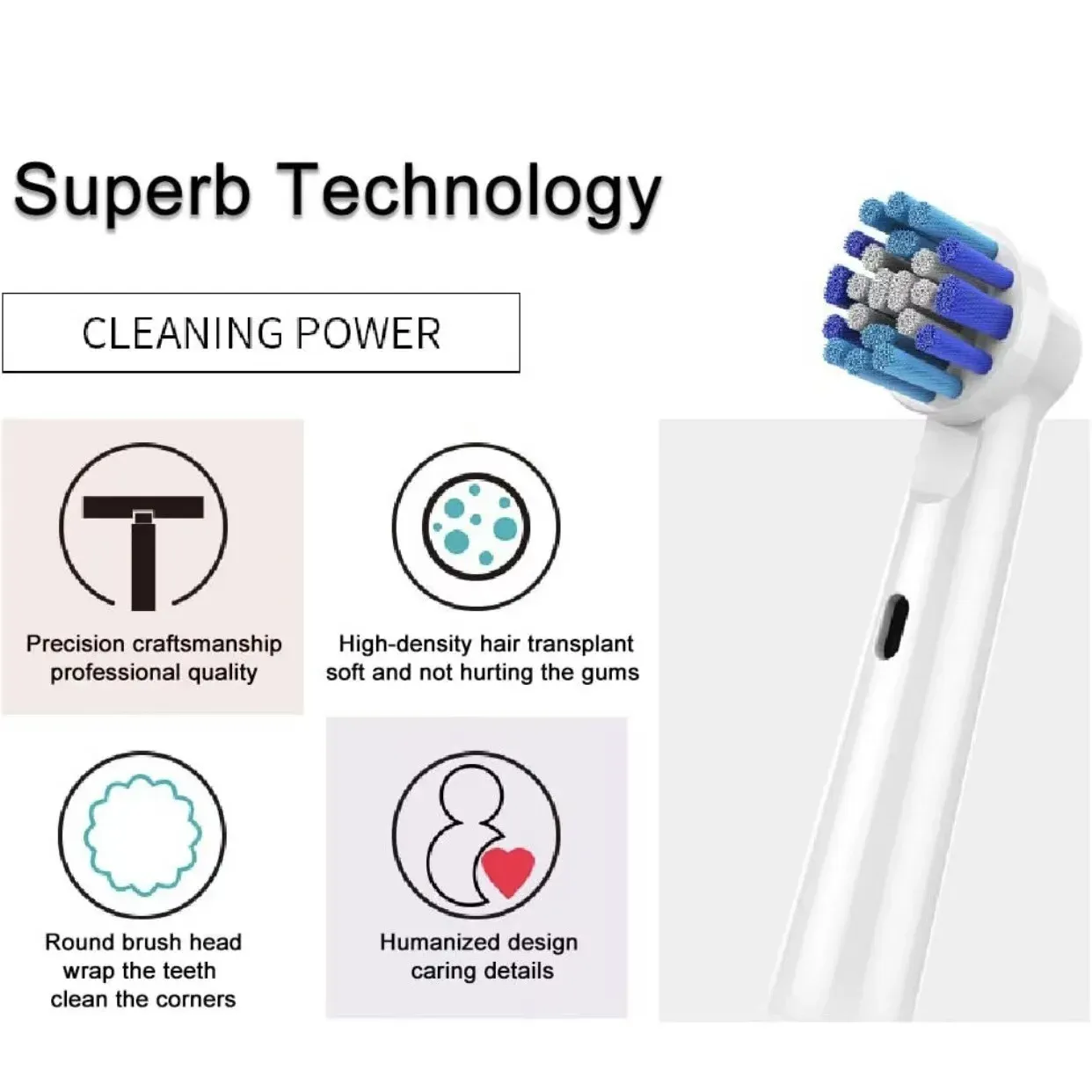 Lot de 4, 8 ou 16 têtes de remplacement pour brosse à dents électrique, poils souples DuPont, compatibles Oral-B SB-17A 4