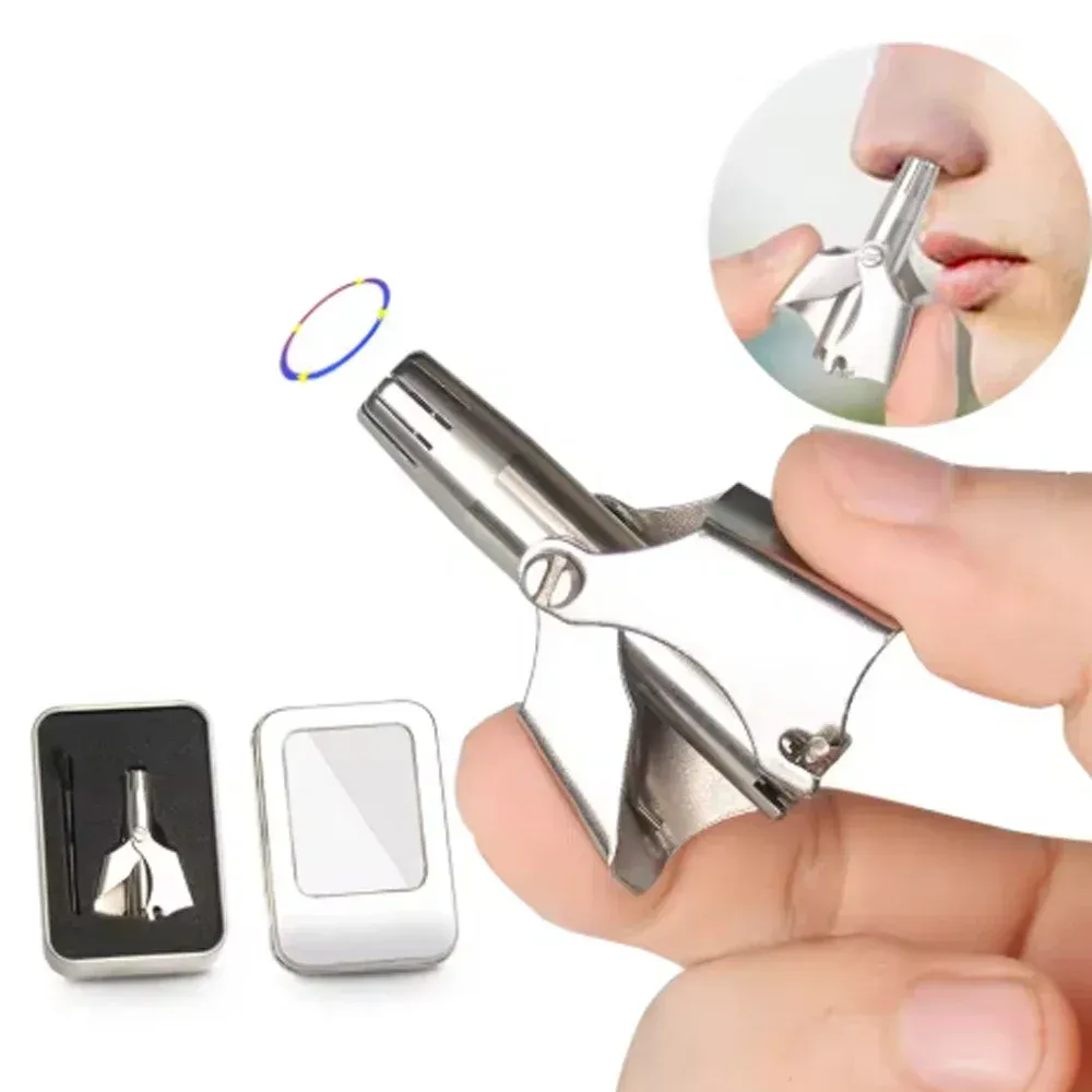 Tondeuse manuelle pour poils de nez et d'oreilles, réutilisable, en acier inoxydable, indolore et lavable, pour homme