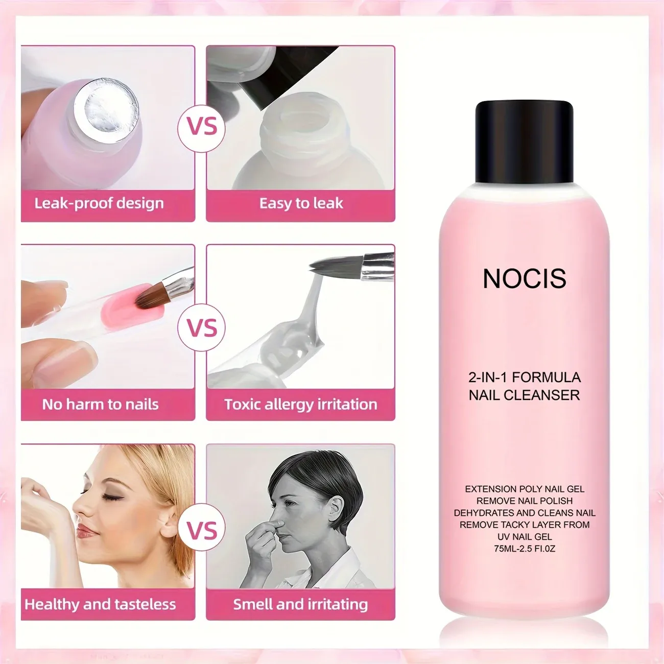 Gel nettoyant 2 en 1 pour ongles et dissolvant de vernis, solution professionnelle antidérapante pour ongles en poly gel et gel LED, formule antiadhésive 3