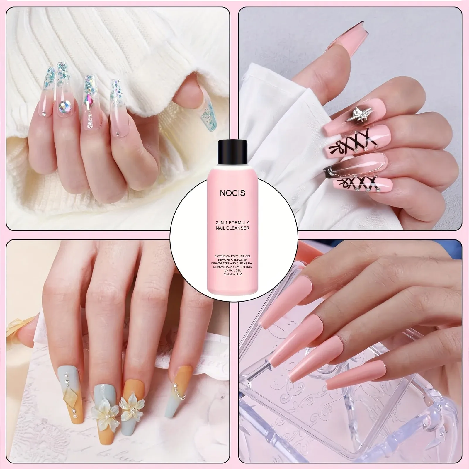 Gel nettoyant 2 en 1 pour ongles et dissolvant de vernis, solution professionnelle antidérapante pour ongles en poly gel et gel LED, formule antiadhésive 5