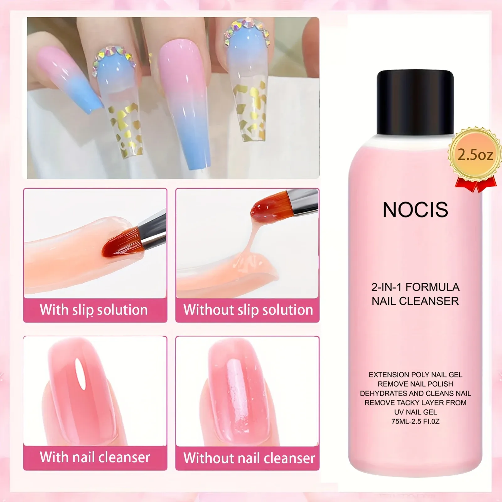 Gel nettoyant 2 en 1 pour ongles, détail du produit