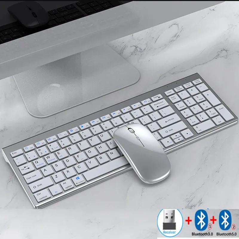 Clavier et souris sans fil Bluetooth rechargeables Jomaa, ultra-fins, avec récepteur USB 2.4G pour ordinateur portable - Image 1