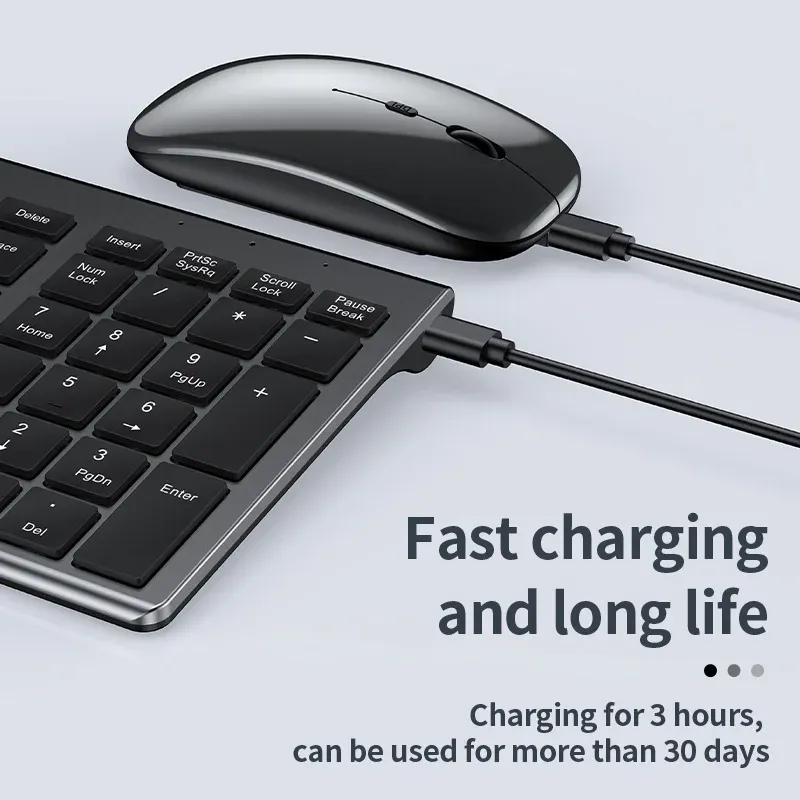 Clavier et souris sans fil Bluetooth rechargeables Jomaa, ultra-fins, avec récepteur USB 2.4G pour ordinateur portable 3