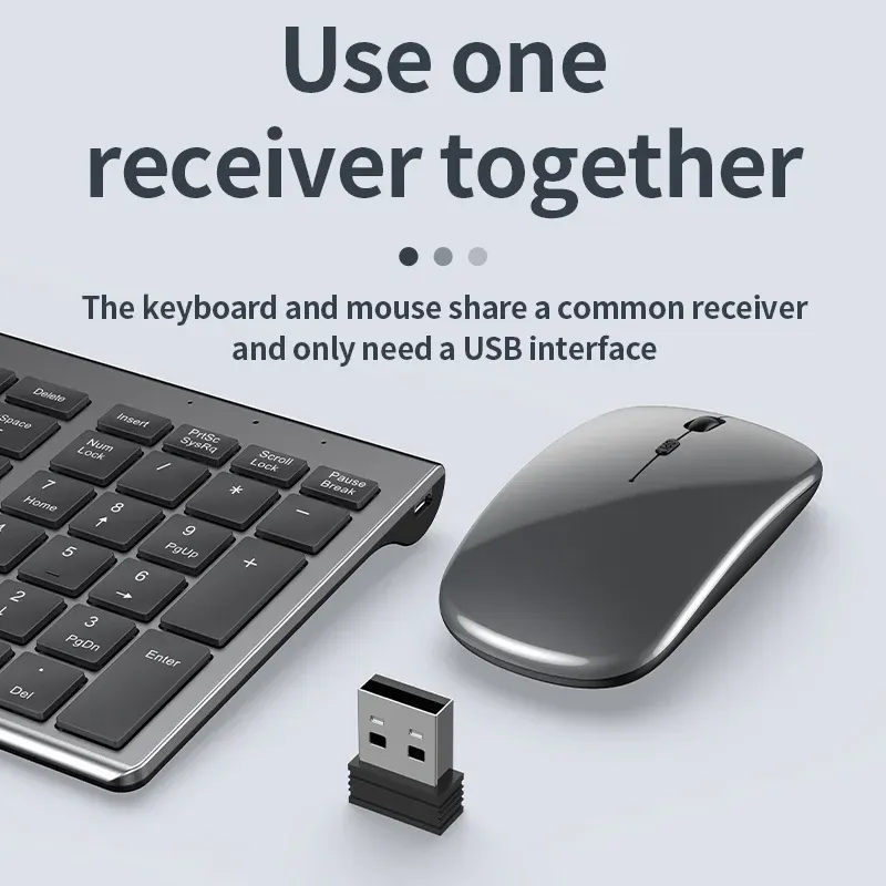 Clavier et souris sans fil Bluetooth rechargeables Jomaa, ultra-fins, avec récepteur USB 2.4G pour ordinateur portable 5