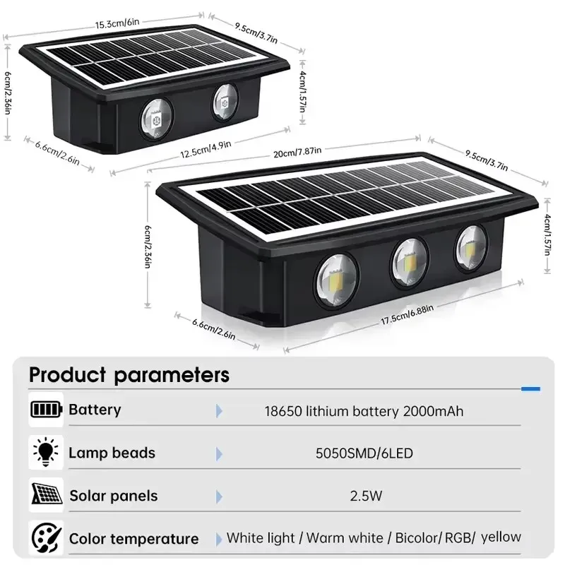 Applique Murale Solaire LED Imperméable Haut et Bas, Éclairage Extérieur pour Cour et Jardin 4