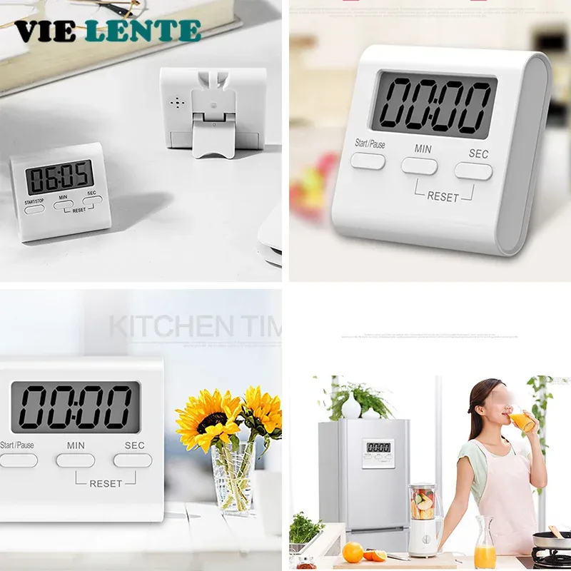 Minuterie de cuisine numérique à écran LCD, compte à rebours manuel, magnétique 4