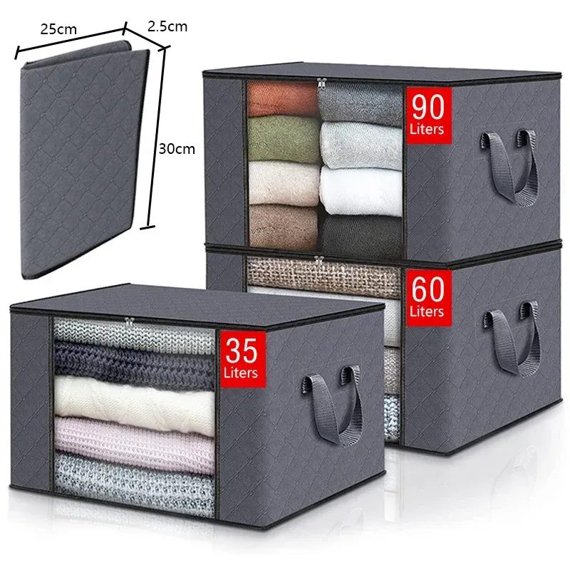 Sac de rangement pliable de grande capacité en situation dans la chambre