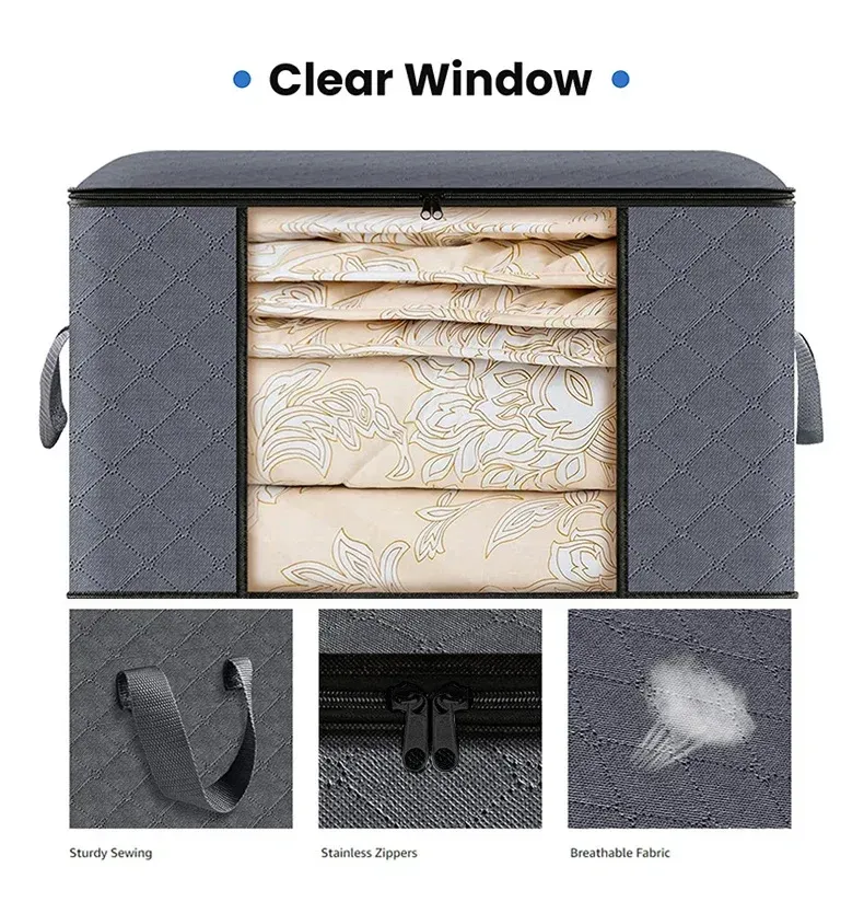 Détail du sac de rangement pliable pour vêtements et couvertures