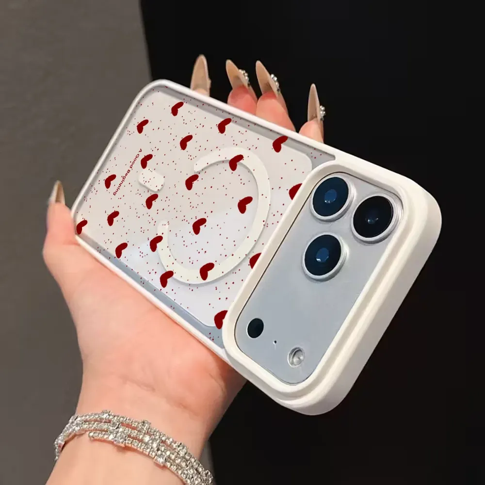 Coque transparente à pois en forme de cœur, simple, compatible MagSafe, iPhone 14 Pro Max, 17, 15, 14, 11, 13, 12, ProMax, Plus, charge sans fil, TPU 4