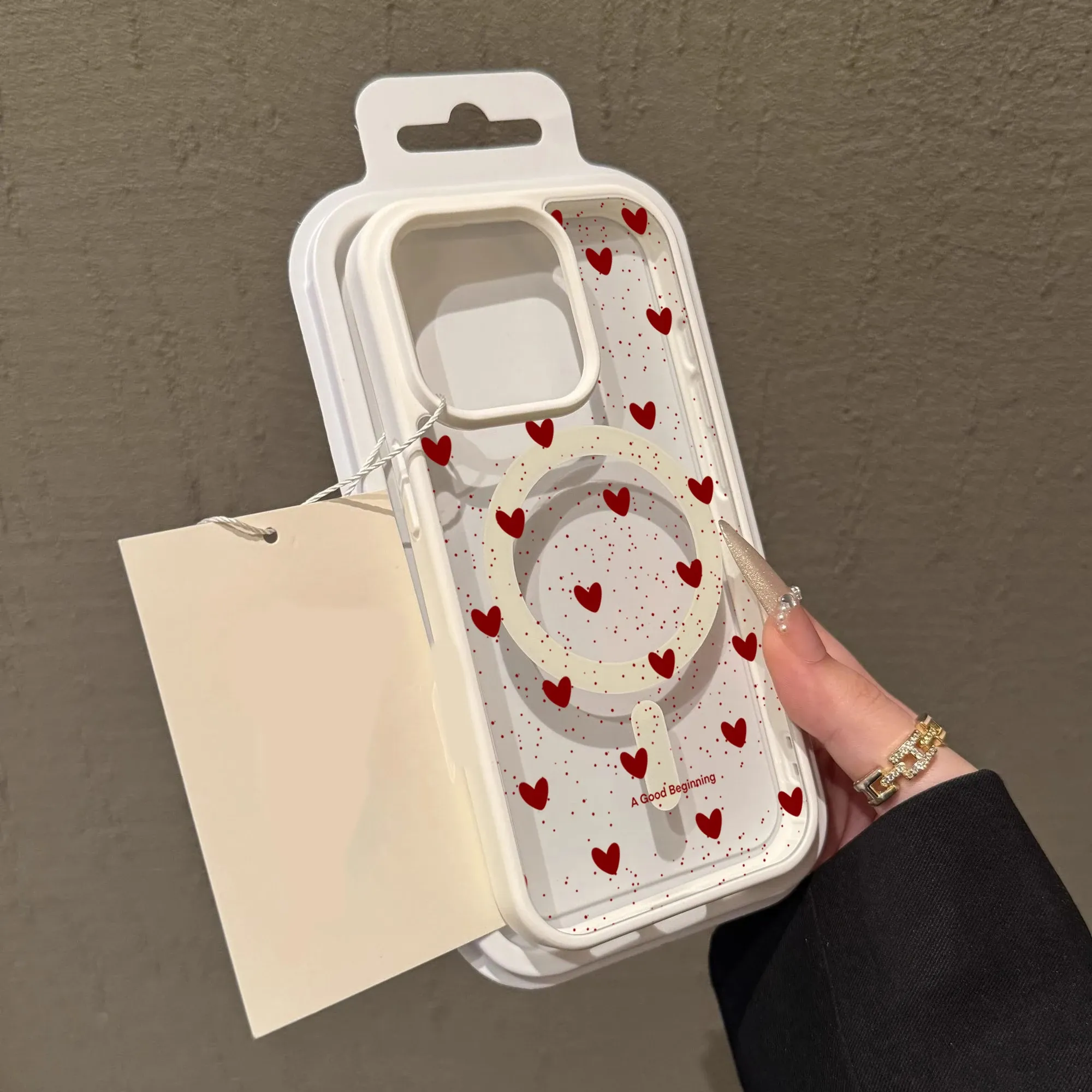 Coque transparente à pois en forme de cœur, simple, compatible MagSafe, iPhone 14 Pro Max, 17, 15, 14, 11, 13, 12, ProMax, Plus, charge sans fil, TPU 9