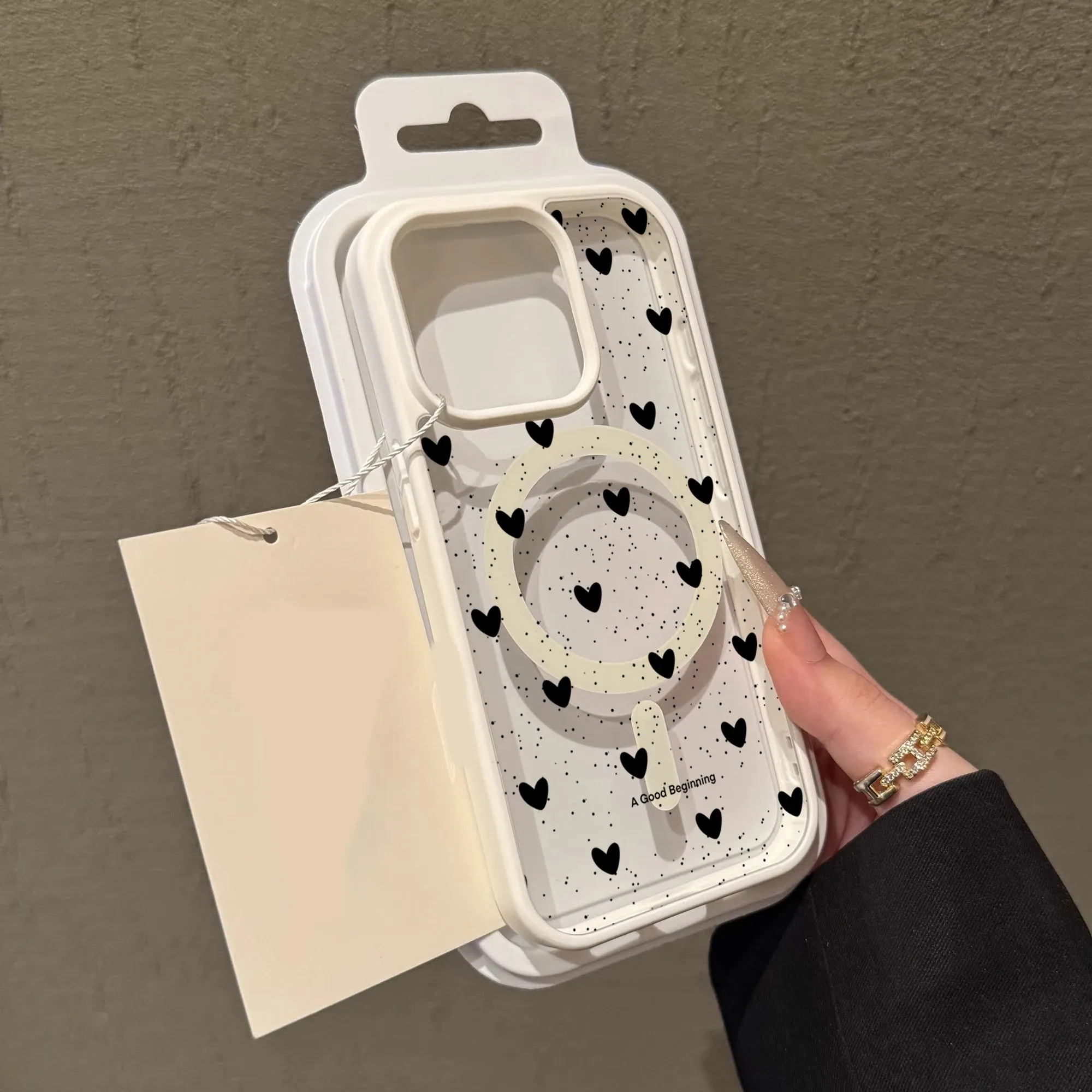 Coque transparente à pois en forme de cœur, simple, compatible MagSafe, iPhone 14 Pro Max, 17, 15, 14, 11, 13, 12, ProMax, Plus, charge sans fil, TPU 10