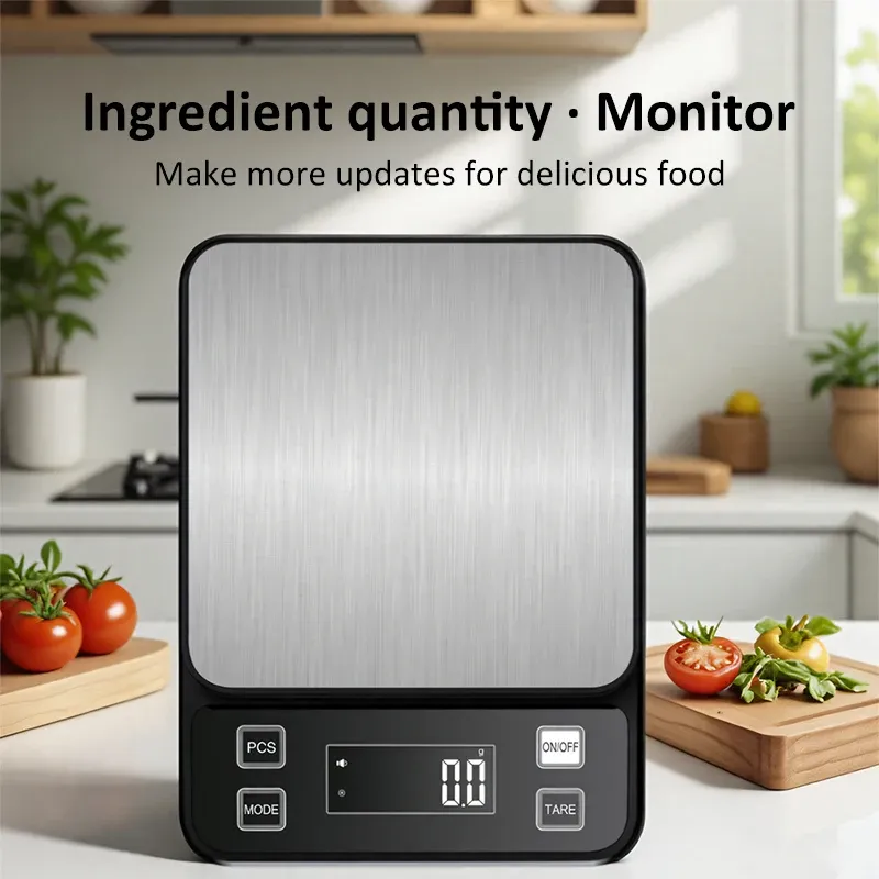 Balance de cuisine électronique 3/5/10 kg, précision 0,1 g, écran LCD, étanche, acier inoxydable 3