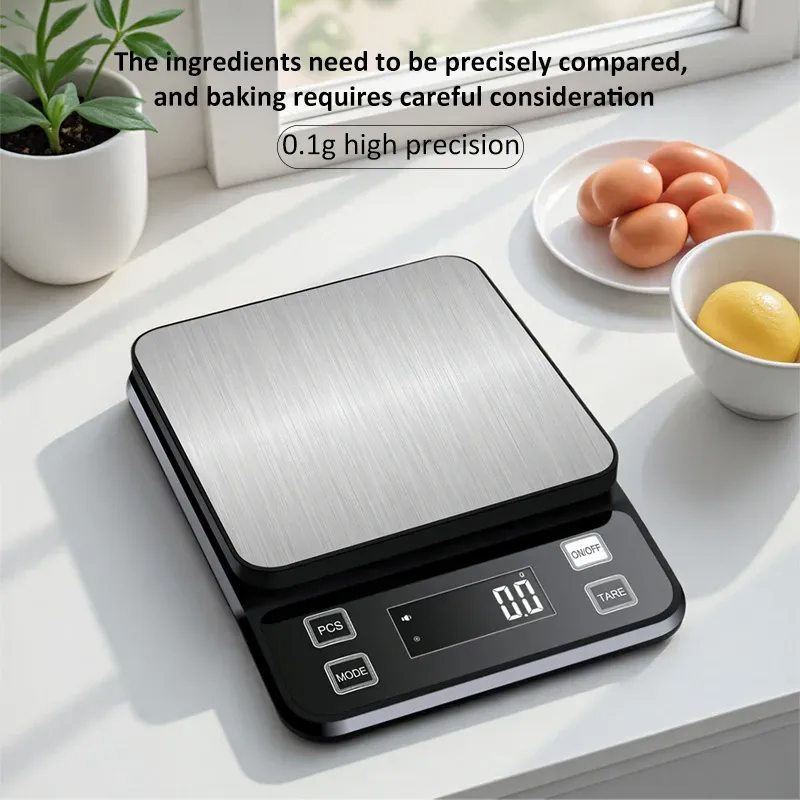 Balance de cuisine électronique 3/5/10 kg, précision 0,1 g, écran LCD, étanche, acier inoxydable 4