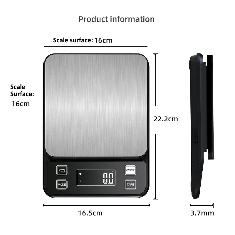 Balance de cuisine électronique 3/5/10 kg, précision 0,1 g, écran LCD, étanche, acier inoxydable 6