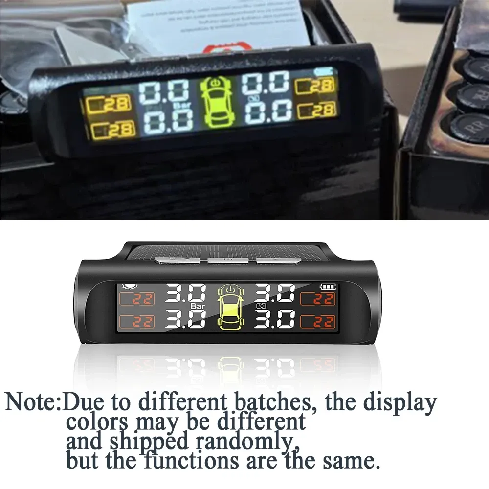 Capteur de pression des pneus solaire TPMS, système de surveillance de la pression des pneus de voiture avec capteurs internes et externes pour 4 roues 3